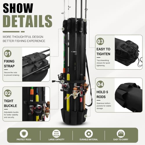 Fishing Pole Bag with Rod Holder Fishing Rod Bag, 5 Rod & - Image 3