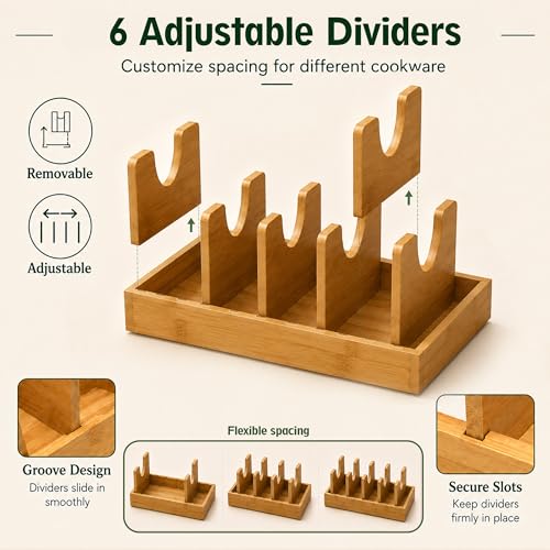 Pull Out Pots and Pans Organizer, Bamboo Cabinet Storage Rack - Image 6