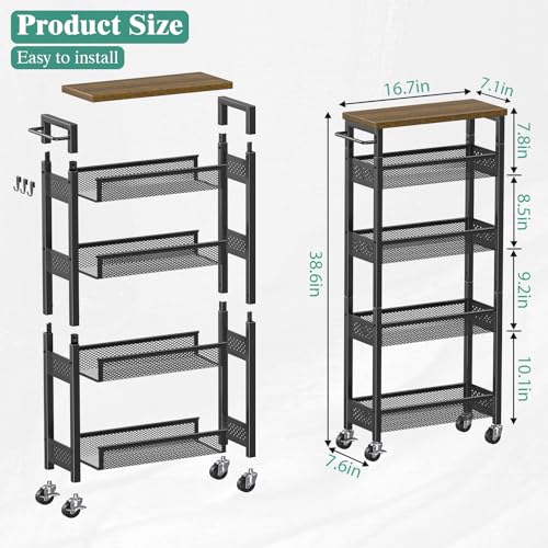 Giwil Slim Storage Cart 5 Tier Narrow Kitchen Rolling Cart - Image 7