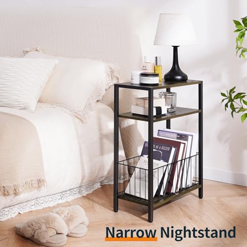 Narrow Side Table with Storage Basket Small End Table - Image 6