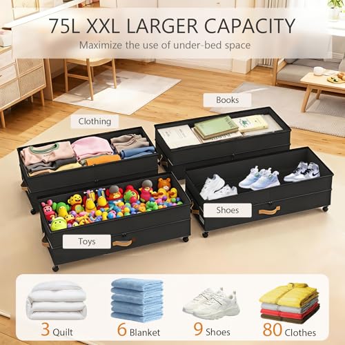 Under Bed Storage with Wheels 2-Pack, 75L XXL Under - Image 5