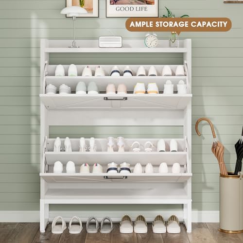 Shoe Cabinet, Shoe Storage Cabinet with 2 Flip Drawers & - Image 4