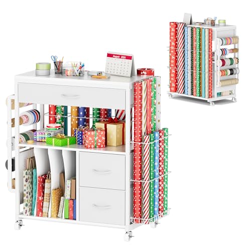 MAX Wrapping Paper Storage Cart, Up to 30 Rolls, White - Image 2
