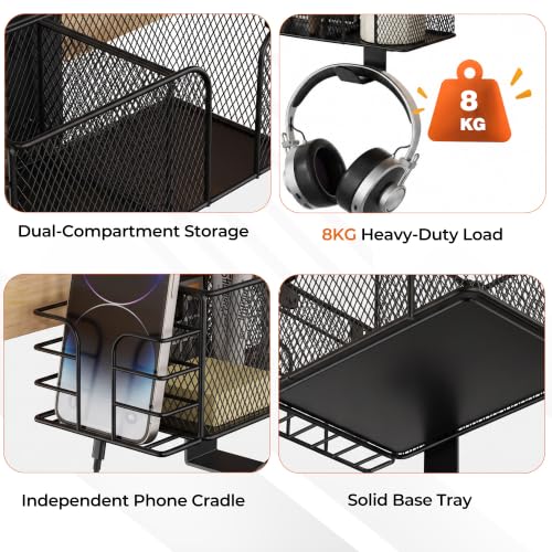 4-in-1 Clamp on Desk Cup Holder, Dual Compartment Mesh - Image 7