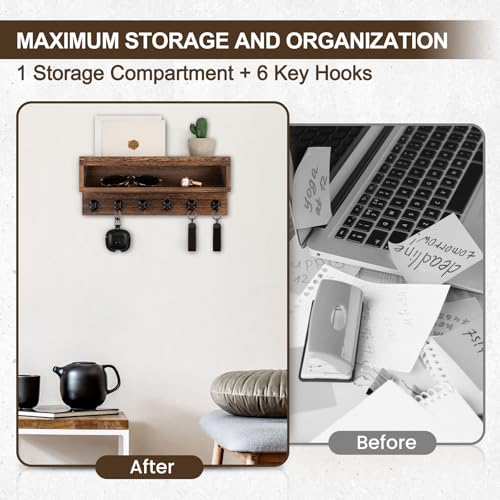 Key and Mail Holder Wall Mount with Long Storage Box and 6 Hooks - Image 7