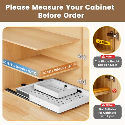 Pull Out Cabinet Organizer, Expandable Width (11.4"-18.9") Depth (16.3"-21.7") Pull out Drawers for Cabinets with 3 Rails, No Drill Adhesive Film or Nail Fixed Slide out Drawers fo