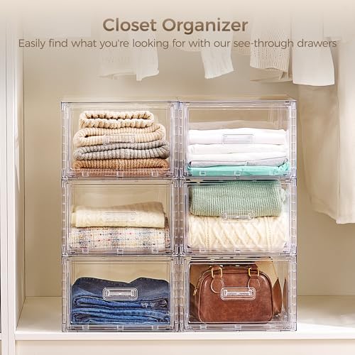 Vtopmart 4 Pack Clear Stackable Closet Storage Drawers 15QT - Image 6
