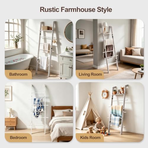 Blanket Ladder 67" Tall 6-Tier Wooden Farmhouse Rustic Towel Rack - Image 4
