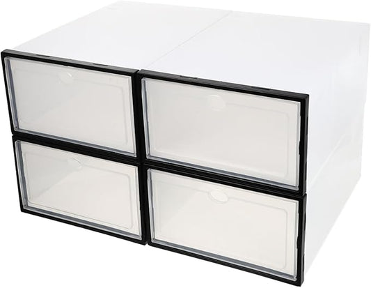 Garneck 4pcs shoe box sneaker cabinet shoes case shoe display case shoe storage containers sneaker containers Stackable Shoe Storage Rack clear Organizer white plastic men and women drawer