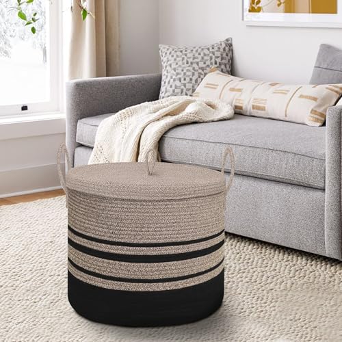 Extra Large Woven Basket with Lid, 18" X 14" Wicker Blanket - Image 7
