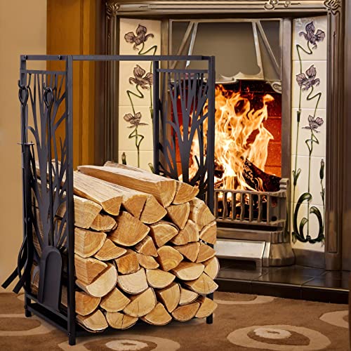 Firewood Rack Indoor with Tools, Fire Log Holder for Fireplace - Image 6