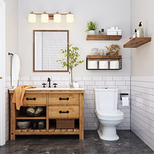 QEEIG Bathroom Shelves Over Toilet Wall Mounted (Brown, Set of 3 - Image 3