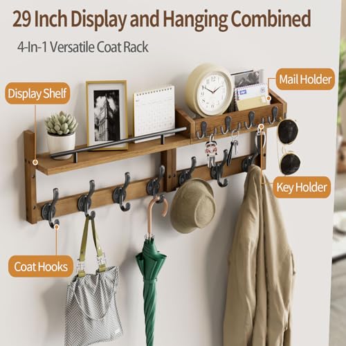 29 inch Coat Rack Wall Mount with Shelf, Entryway Wall - Image 3
