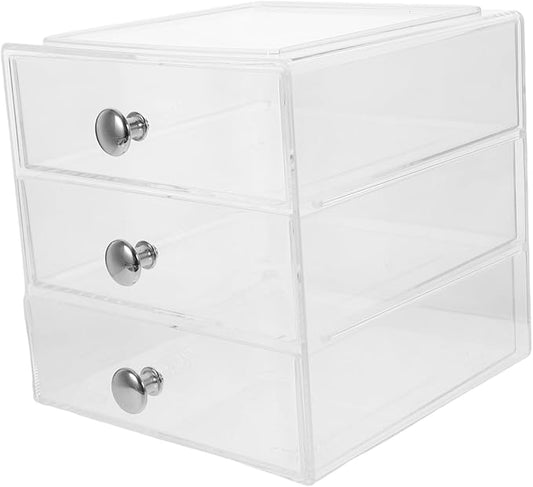 Cosmetic Storage Box 3-layer Organizer Drawers Acrylic Makeup Organizer Tabletop Storage Solution