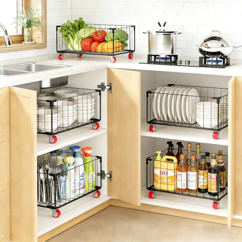 2Pack, Under Sink Organizer,Cabinet Organizers and Storage, Metal Storage Basket,Large capacity, Can Hold 40-70 Liters, Easily Push And Pull, Convenient For Cleaning Under Sink