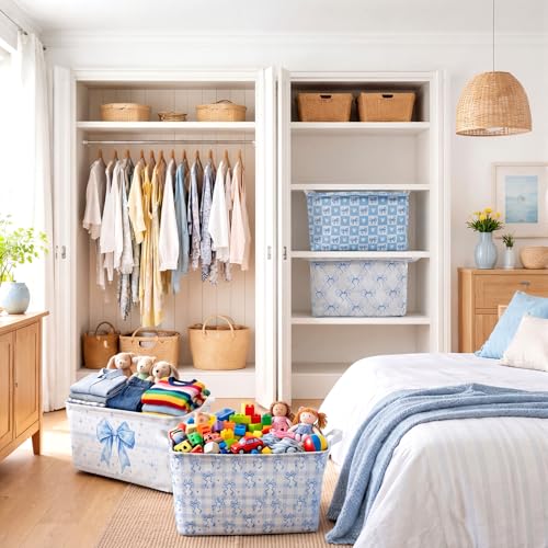 4pcs 4 Pcs Blue Bow Storage Basket for Gifts Collapsible - Image 6