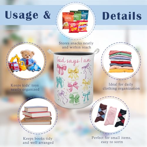 God Says I Am Colorful Bow Laundry Basket Hamper, Coquette - Image 5