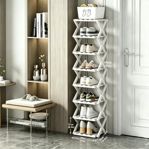 8 Tier Foldable Shoe Rack, Bamboo Vertical Shoe Organizer Tall - Image 3