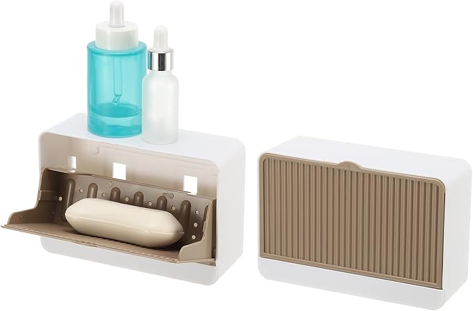 uxcell 2 Pack Dust-Proof Soap Holder, Wall Mounted Soap Dish for Shower Wall No-Drill Adhesive Shower Bar Soap Holder for Bathroom(Khaki, 6.3 x 4.33 Inches)