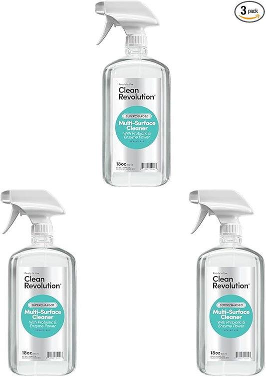 Clean Revolution SuperCharged Multi Surface Cleaner Refill Supply, Non-Toxic, Eco-Friendly & Plant-Based, Ready to Use, Spring Air, 18 oz (Pack of 3)