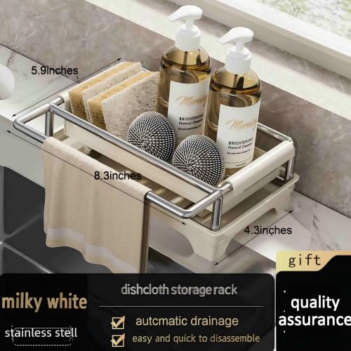 Narrow Kitchen Sink Caddy, Cream White, Sponge Holder - Image 5