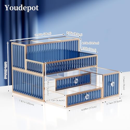Youdepot Blue Tempered Glass Makeup Organizer - Image 7