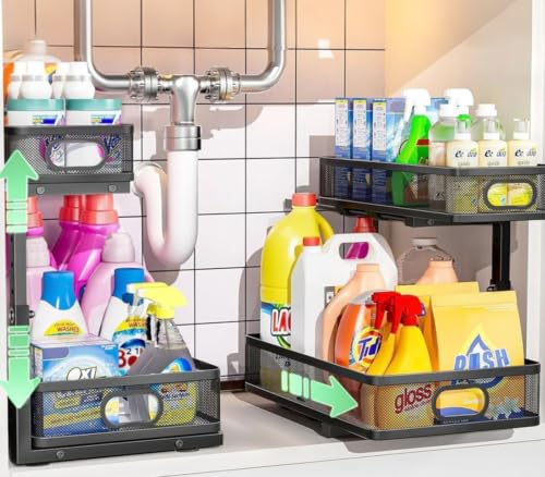 Under Sink Organizer 2 Pack, High Adjustable 2 Tier | Under Sink Stora - Image 2