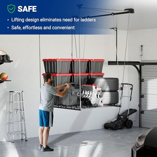 FLEXIMOUNTS Overhead Garage Storage Rack Lift, 4x4 Ft | Garage Storage - Image 7