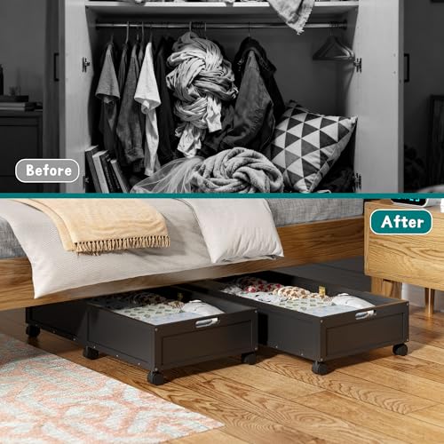 Under Bed Storage with Wheels, 2 Pack Bamboo Containers - Image 8