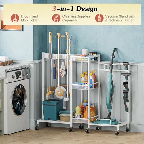 Broom Holder with Cleaning Supplies Organizer, Broom - Image 4