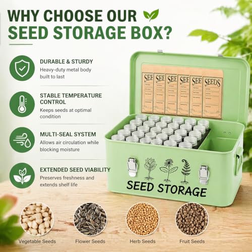 Large Metal Seed Storage Organizer Box with Lid | Home Organization - Image 5