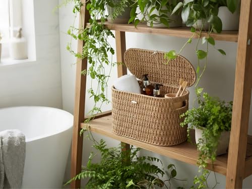 Toilet Paper Storage Basket with Lid, Paper Rope Wicker - Image 8