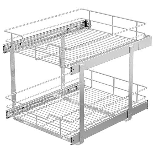 2 Tier Pull Out Cabinet Organizer 18" W X 22" D, Chromed - Image 2