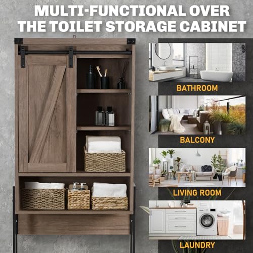 Over Toilet Storage Cabinet with Barn Door & Adjustable Shelves - Image 8