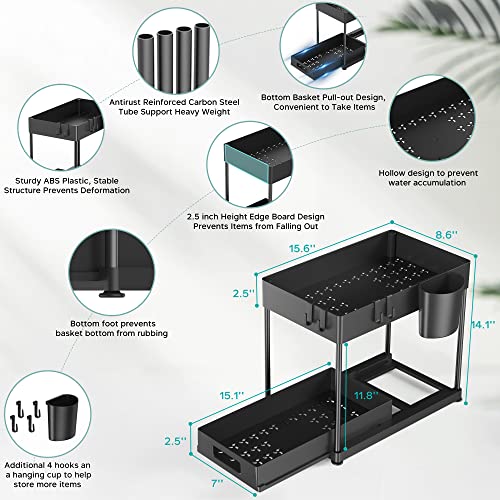 2 Pack Under Sink Organizer with Pull-Out Drawer, Black - Image 4