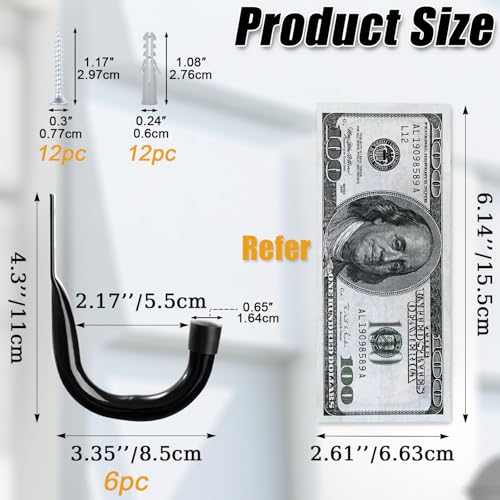 KURUI Metal Wall Hooks for Hanging Heavy Duty, 6Pcs Garage - Image 8