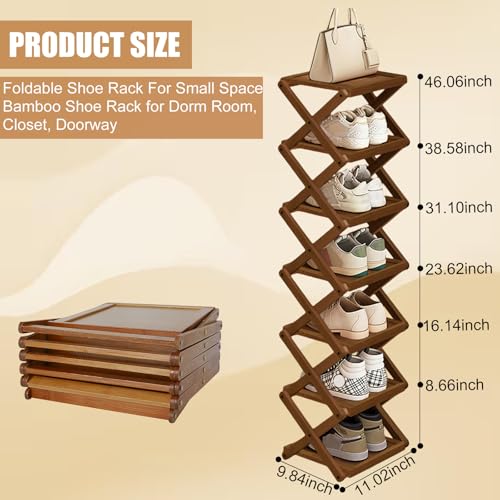 YYW Flat Bamboo Shoe Rack for Entryway, Save Space Folding Narrow - Image 4