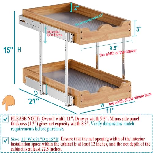 OCG 2 Tier Pull Out Drawers For Cabinets, Double Tier Slide out - Image 3