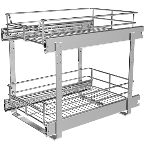 JOWBOOW 2-Tier Cabinet Pull Out Shelves, 14" W x 22" D, Chrome - Image 2
