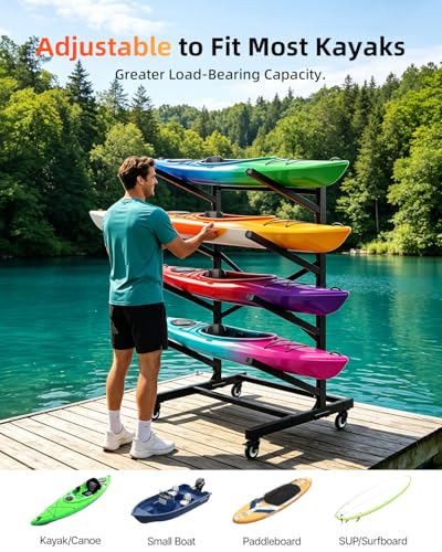 4-Tier Single-Sided Kayak Storage Rack with Wheels, Heavy - Image 5