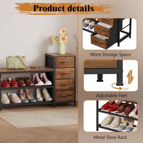 EXOTICA Industrial Shoe Storage Bench with 4 Drawers & - Image 5