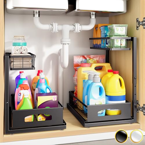 Under Sink Organizer, 2-Pack L-Shaped Metal Pull-Out Drawers - Image 2