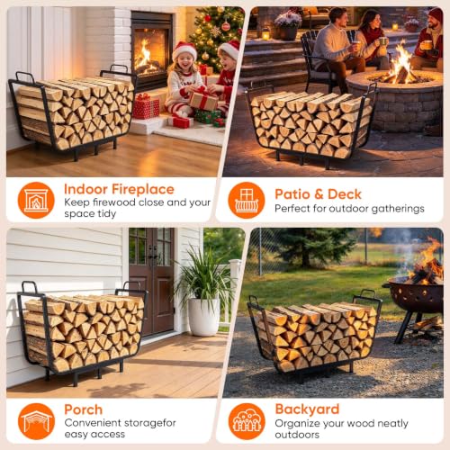 35” Firewood Rack Outdoor with Cover & Hooks, Heavy Duty - Image 8