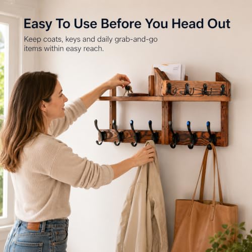 24 Inch Coat Rack Wall Mount with Shelf, 4 in 1 Entryway - Image 4
