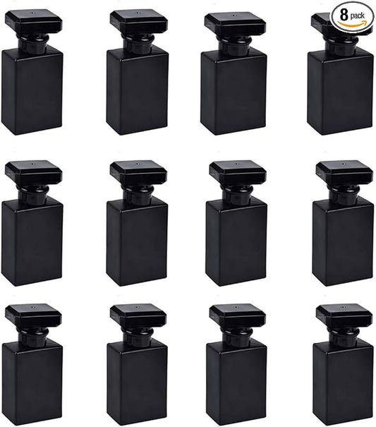 Glass Perfume Bottle Empty Refillable 12Pack Clear Travel Perfume Spray Atomizer Bottle 30ml Perfume Fine Mist Spray Perfume Bottle Atomizer Container with Sprayer Applicator (Black Square 30ml 12PCS)