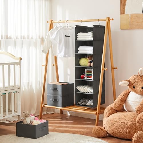 6 Tier Hanging Closet Organizer with 2 Sturdy Hooks, Grey - Image 3
