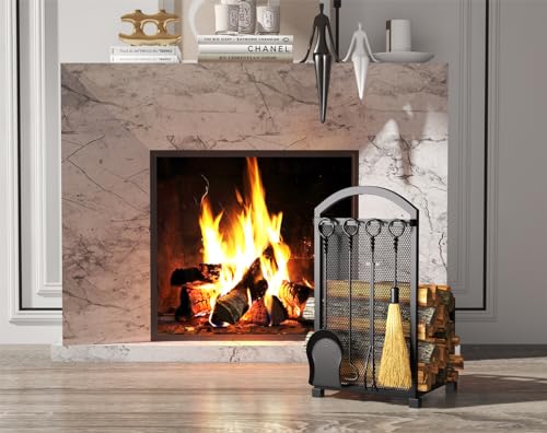 Lizh Metalwork Fireplace Log Holder with Fireplace Tools - Image 5