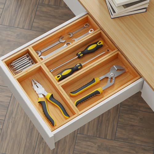 Bamboo Drawer Organizer Boxes, 5 PCS Junk Drawer Organizer - Image 7