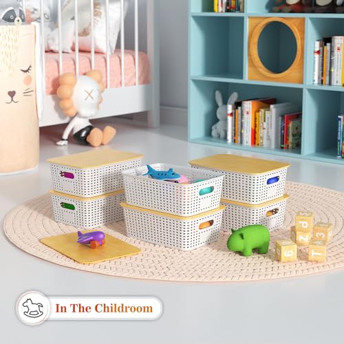 Ohmlove 6 Pack Plastic Storage Baskets with Bamboo Lids - Image 6