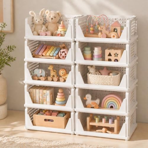 5 Pack Stackable Closet Storage Basket - Stackable Storage - Image 3